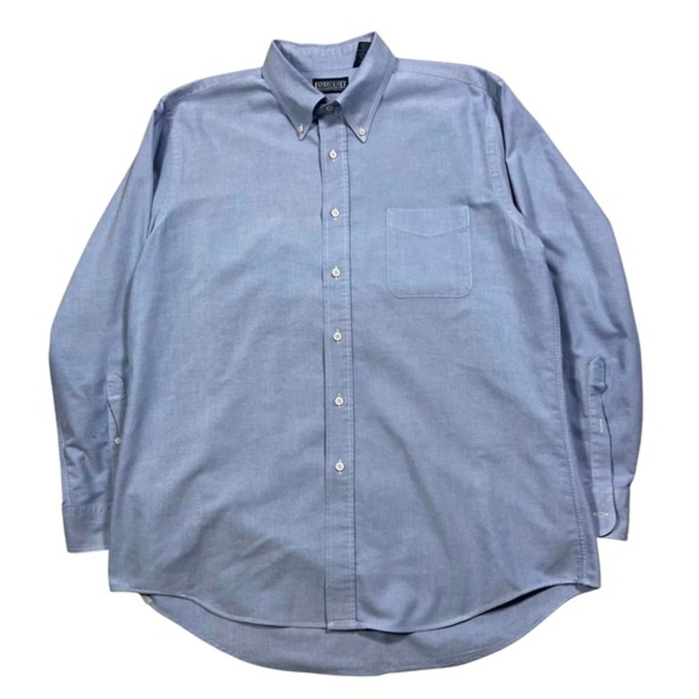 VTG Lands End Hyde Park Oxford Men's Dress Shirt‎ Blue Cotton Size 17.5 34